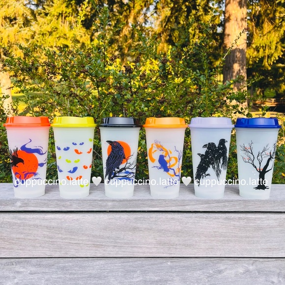 🎃NEW👻Starbucks 2022 Fall Halloween Box of 6 Glow in the Dark Reusable Hot Cups - Picture 8 of 10